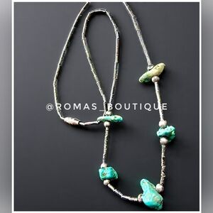 Vintage Turquoise and Silver Beaded Necklace